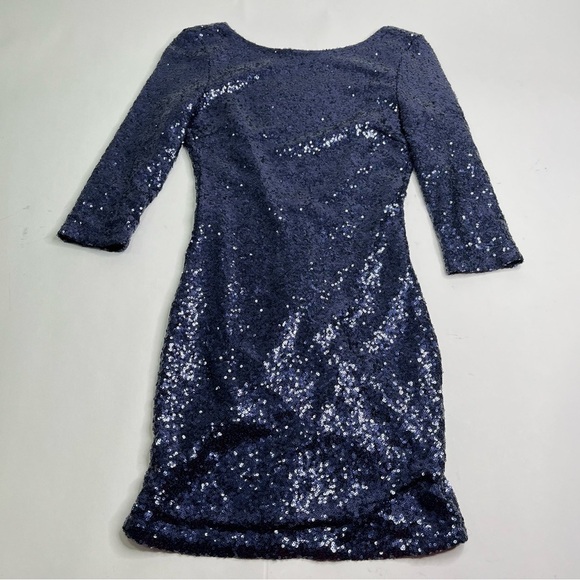 TOBI Navy Blue Sequin Glam Low Back Long Sleeve Party Cocktail Sexy Mini Dress - Picture 5 of 13
